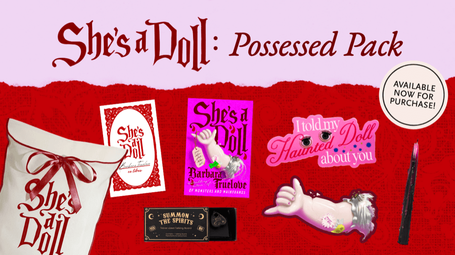 She’s a Doll: Possessed Pack: She’s a Doll: Possessed Pack — collectors items on a red background